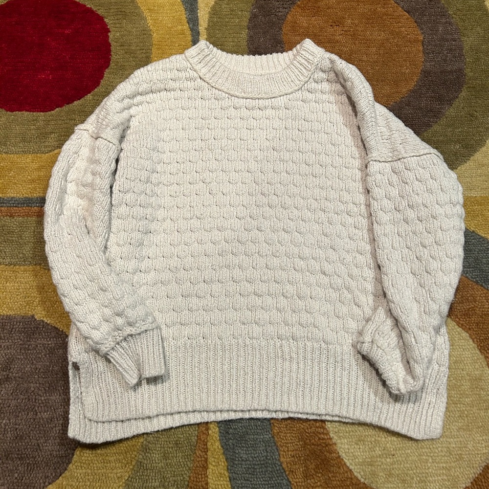 Aerie Cream Thick Material Crewneck Sweater Short Women’s Medium Runs Small